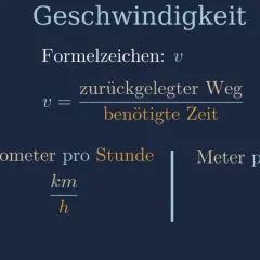 Die Geschwindigkeit Formel: v = zurückgelegter Weg / benötigte Zeit. Einheiten: km/h und m/s.