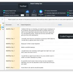 Programmcode-Analyse in einem Smart Coding Tool, das kodierte Segmente und deren zugehörige Texte anzeigt.
