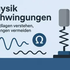 Grafik zu "Physik: Schwingungen". Wellenlinien und ein schwingendes Objekt illustrieren die **Bewegung Physik**. Das Omega-Symbol steht für die Frequenz.
