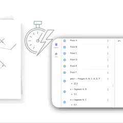 Zeichnen von geometrischen Figuren: Ein technischer Entwurf eines Kreissegments und eine digitale Darstellung eines Polygons mit Punkten und Berechnungen.