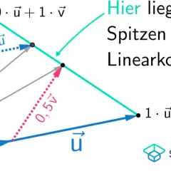 Vektoren u und v bilden eine Fläche. Hier liegen die Spitzen aller konvexen Linearkombinationen von u und v.