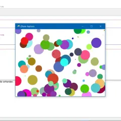 Ein Programm, das zeigt, was ist coding: bunte Kreise erscheinen zufällig.