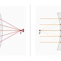 Vergleich von optischen Linsen: Eine Sammellinse bündelt Lichtstrahlen, eine Zerstreuungslinse streut sie.