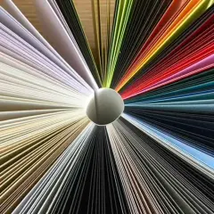 Fächer aus verschiedenfarbigem Papier, die wie ein Regenbogen angeordnet sind. Die Grammatur des Papiers variiert, was zu unterschiedlichen Dicken führt.