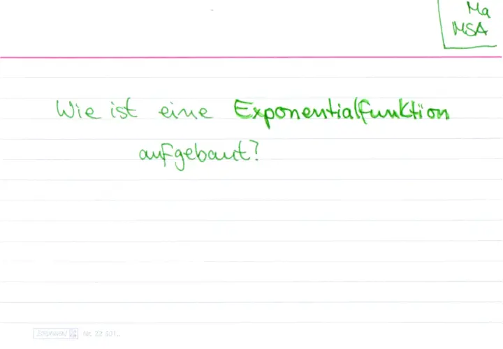 Frage: Wie ist eine Exponentialfunktion aufgebaut? Die Exponentialfunktion formel ist hier gesucht.