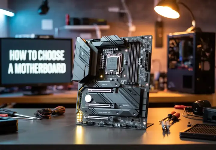 Eine Hauptplatine, Werkzeuge und ein Computergehäuse sind wichtige Bestandteile eines Computers.
