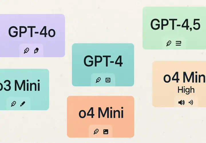 Verschiedene GPT-Modelle wie GPT-4o, GPT-4,5, GPT-4, o3 Mini und o4 Mini zeigen die **programmiersprachen unterschiede** und ihre Fähigkeiten.
