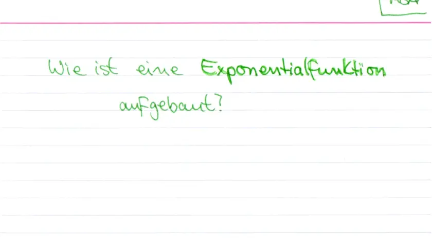 Frage: Wie ist eine Exponentialfunktion aufgebaut? Die Exponentialfunktion formel ist hier gesucht.