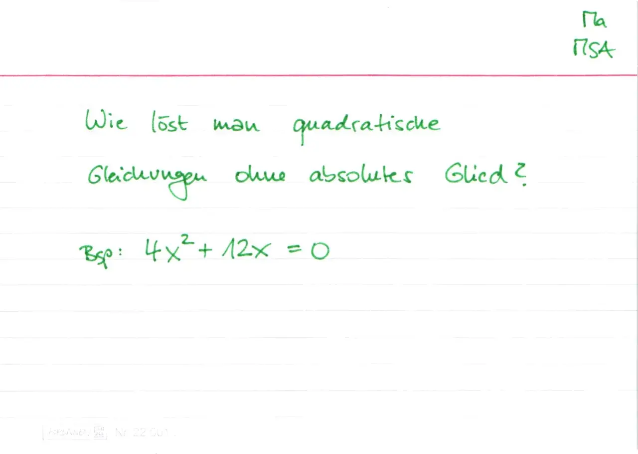 Aufgabe: Wie löst man quadratische Gleichungen ohne absolutes Glied? Beispiel: 4x² + 12x = 0.