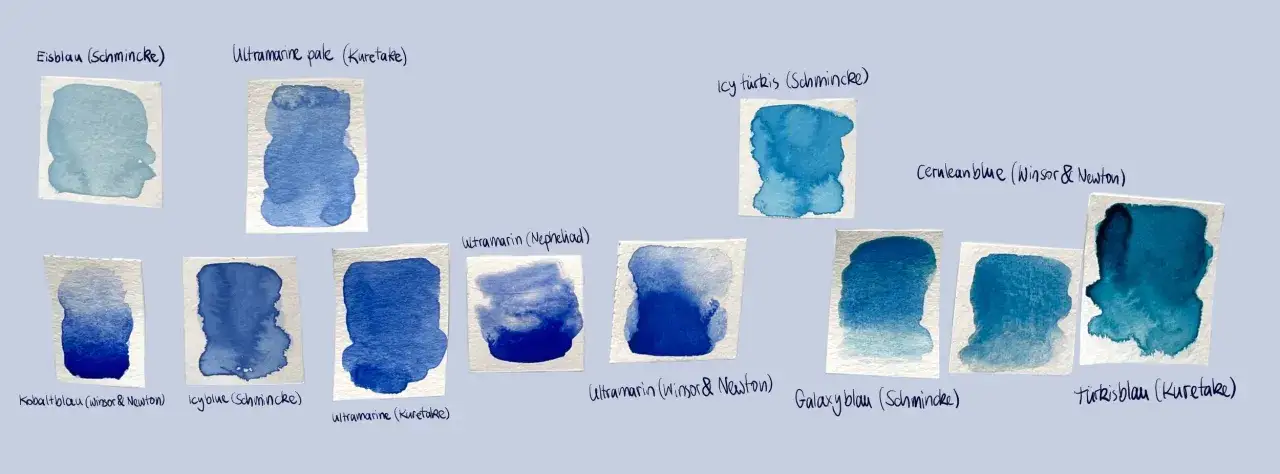Verschiedene Blau-T&ouml;ne, von Eisblau bis T&uuml;rkis, zeigen, wie man blau mischt.